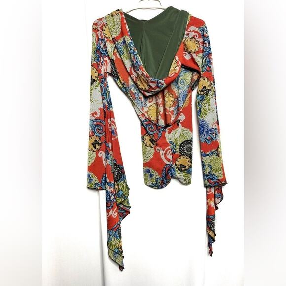 Red Long Sleeve Shortsie Jumpsuit Regal Gorgeous Pattern - Picture 5 of 6